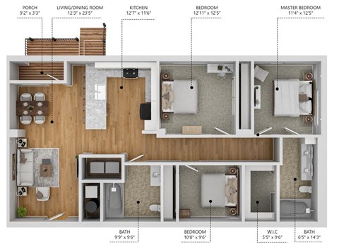 C1 Floor Plan at Level, Des Moines, IA 50309  
